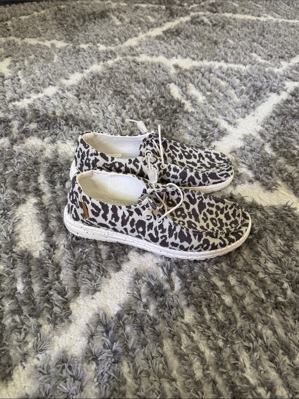 Women’s Hey Dude  Leopard Print Canvas Sneakers - White/Black